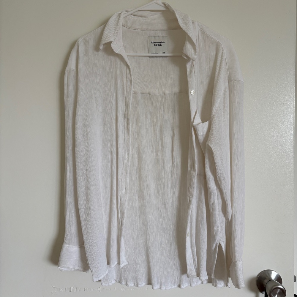 Abercrombie & Fitch White textured white button up